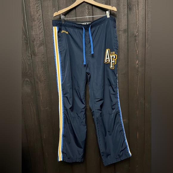 Abercrombie & Fitch Windbreaker Track Pants Mens XL Navy Lined Zip Ankle Y2K EUC - Picture 1 of 6